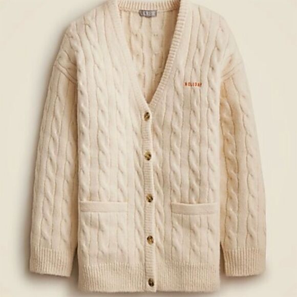 Holiday x J. Crew Women's Beige Relaxed Cable-Knit Cardigan Sweater Size L XL - Picture 1 of 8